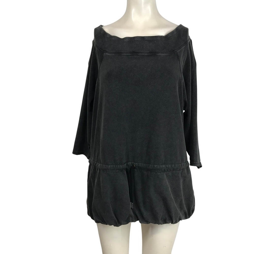 Free People Movement Charcoal Grey Off Shoulder Drawstring Sweatshirt Top Small